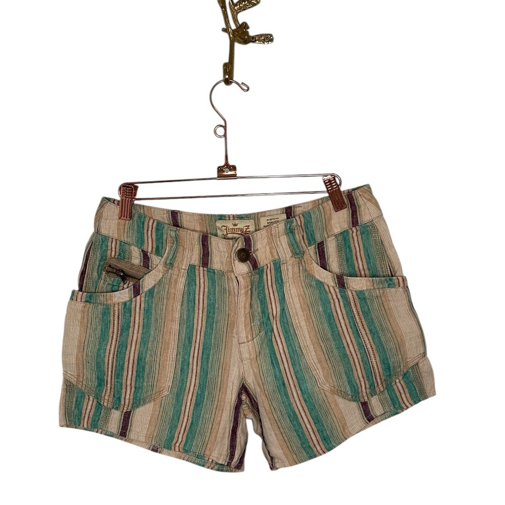 Jimmy Z vintage 00s Y2K Multicolor Striped Women Shorts low-rise 100% linen